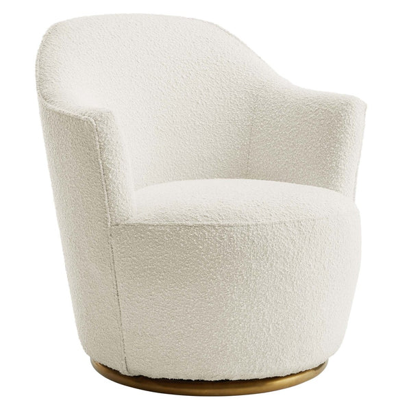 Modway Furniture Nora Boucle Swivel Chair - Luxurious Upholstered Comfort with Gold Base for Modern Living Spaces EEI-5311-WHI