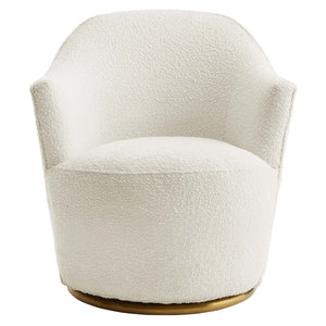 Modway Furniture Nora Boucle Swivel Chair - Luxurious Upholstered Comfort with Gold Base for Modern Living Spaces EEI-5311-WHI