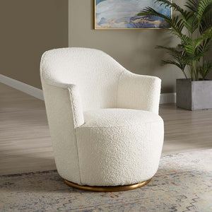 Modway Furniture Nora Boucle Swivel Chair - Luxurious Upholstered Comfort with Gold Base for Modern Living Spaces EEI-5311-WHI