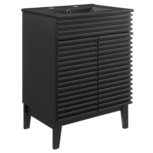 Modway Furniture Render 24" Bathroom Vanity by Modway - Mid-Century Modern Design with Soft-Close Storage Solutions Black Black EEI-5350-BLK-BLK