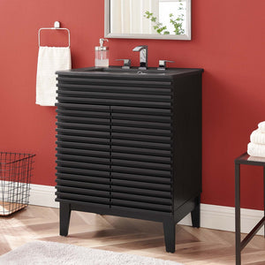 Modway Furniture Render 24" Bathroom Vanity by Modway - Mid-Century Modern Design with Soft-Close Storage Solutions Black Black EEI-5350-BLK-BLK