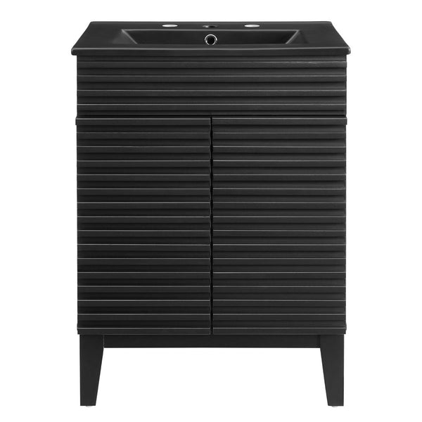 Modway Furniture Render 24" Bathroom Vanity by Modway - Mid-Century Modern Design with Soft-Close Storage Solutions Black Black EEI-5350-BLK-BLK