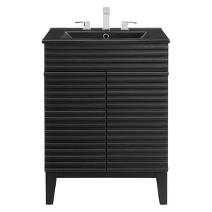 Modway Furniture Render 24" Bathroom Vanity by Modway - Mid-Century Modern Design with Soft-Close Storage Solutions Black Black EEI-5350-BLK-BLK