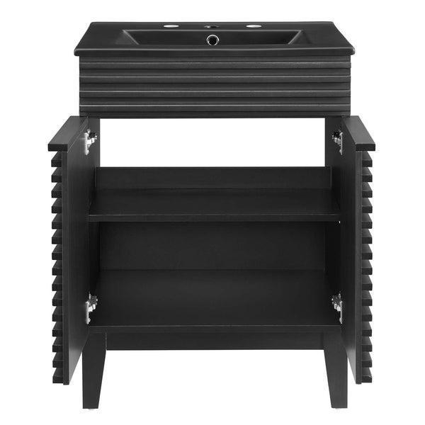 Modway Furniture Render 24" Bathroom Vanity by Modway - Mid-Century Modern Design with Soft-Close Storage Solutions Black Black EEI-5350-BLK-BLK