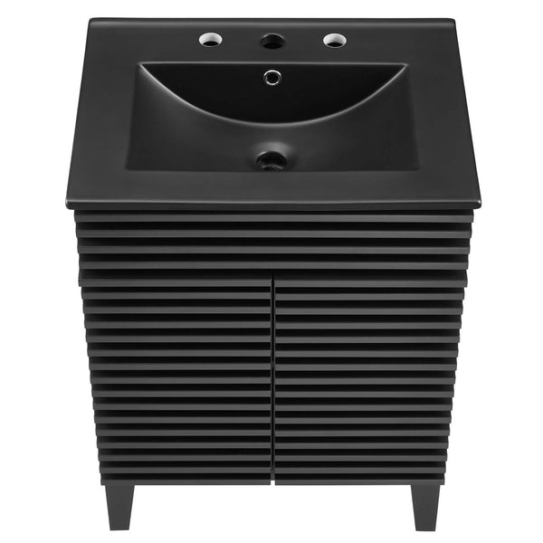 Modway Furniture Render 24" Bathroom Vanity by Modway - Mid-Century Modern Design with Soft-Close Storage Solutions Black Black EEI-5350-BLK-BLK