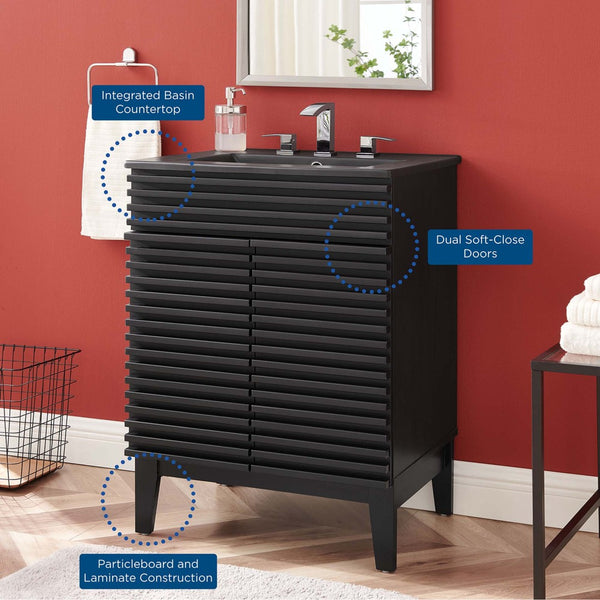 Modway Furniture Render 24" Bathroom Vanity by Modway - Mid-Century Modern Design with Soft-Close Storage Solutions Black Black EEI-5350-BLK-BLK