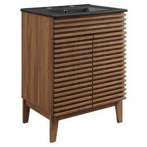Modway Furniture Render 24" Bathroom Vanity by Modway - Mid-Century Modern Design with Soft-Close Storage Solutions Walnut Black EEI-5350-WAL-BLK