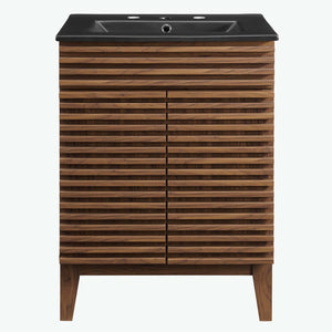 Modway Furniture Render 24" Bathroom Vanity by Modway - Mid-Century Modern Design with Soft-Close Storage Solutions Walnut Black EEI-5350-WAL-BLK