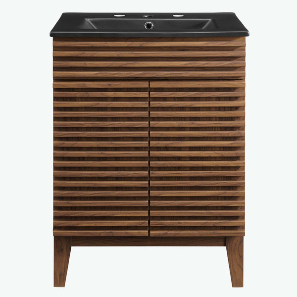 Modway Furniture Render 24" Bathroom Vanity by Modway - Mid-Century Modern Design with Soft-Close Storage Solutions Walnut Black EEI-5350-WAL-BLK