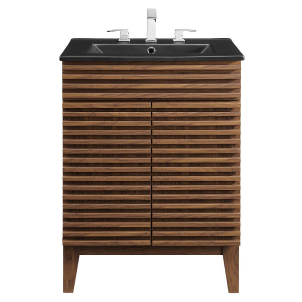 Modway Furniture Render 24" Bathroom Vanity by Modway - Mid-Century Modern Design with Soft-Close Storage Solutions Walnut Black EEI-5350-WAL-BLK