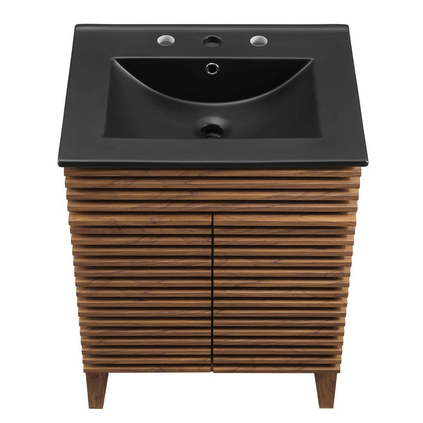 Modway Furniture Render 24" Bathroom Vanity by Modway - Mid-Century Modern Design with Soft-Close Storage Solutions Walnut Black EEI-5350-WAL-BLK