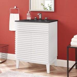 Modway Furniture Render 24" Bathroom Vanity by Modway - Mid-Century Modern Design with Soft-Close Storage Solutions White Black EEI-5350-WHI-BLK