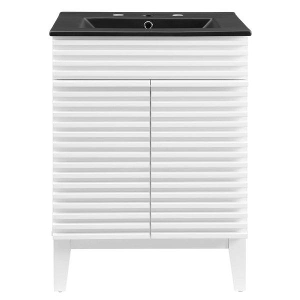 Modway Furniture Render 24" Bathroom Vanity by Modway - Mid-Century Modern Design with Soft-Close Storage Solutions White Black EEI-5350-WHI-BLK
