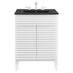 Modway Furniture Render 24" Bathroom Vanity by Modway - Mid-Century Modern Design with Soft-Close Storage Solutions White Black EEI-5350-WHI-BLK