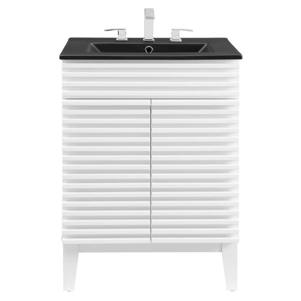 Modway Furniture Render 24" Bathroom Vanity by Modway - Mid-Century Modern Design with Soft-Close Storage Solutions White Black EEI-5350-WHI-BLK