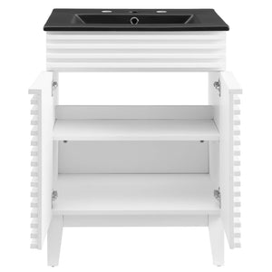 Modway Furniture Render 24" Bathroom Vanity by Modway - Mid-Century Modern Design with Soft-Close Storage Solutions White Black EEI-5350-WHI-BLK