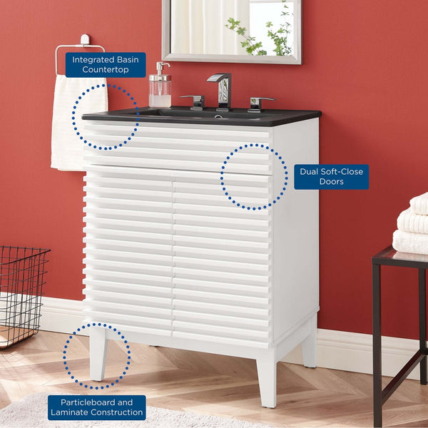 Modway Furniture Render 24" Bathroom Vanity by Modway - Mid-Century Modern Design with Soft-Close Storage Solutions White Black EEI-5350-WHI-BLK