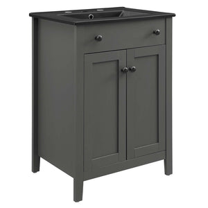 Modway Furniture Nantucket 24" Bathroom Vanity - Modern Design with Curved Basin, Soft-Close Doors & Storage Solutions Gray Black EEI-5354-GRY-BLK