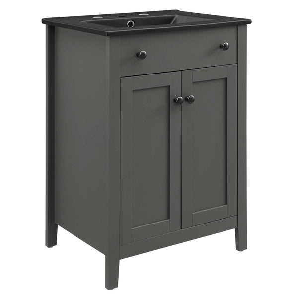 Modway Furniture Nantucket 24" Bathroom Vanity - Modern Design with Curved Basin, Soft-Close Doors & Storage Solutions Gray Black EEI-5354-GRY-BLK