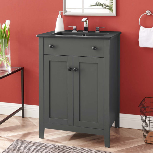 Modway Furniture Nantucket 24" Bathroom Vanity - Modern Design with Curved Basin, Soft-Close Doors & Storage Solutions Gray Black EEI-5354-GRY-BLK