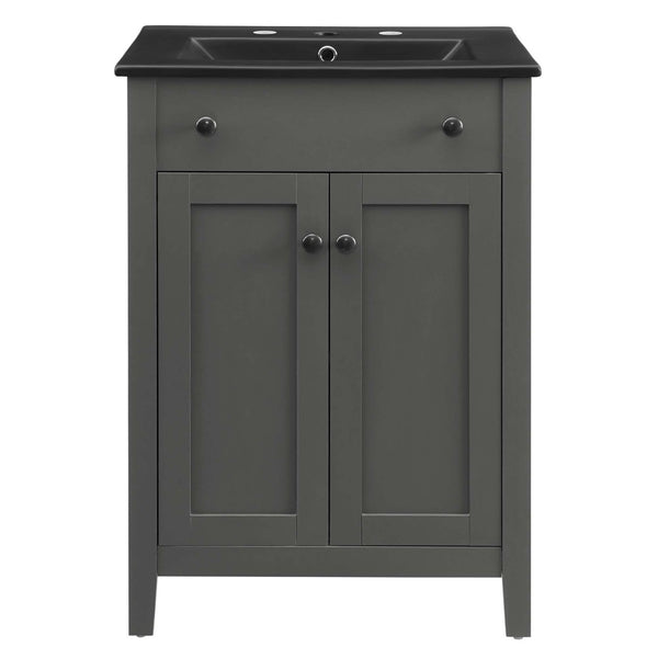 Modway Furniture Nantucket 24" Bathroom Vanity - Modern Design with Curved Basin, Soft-Close Doors & Storage Solutions Gray Black EEI-5354-GRY-BLK