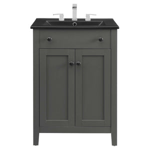 Modway Furniture Nantucket 24" Bathroom Vanity - Modern Design with Curved Basin, Soft-Close Doors & Storage Solutions Gray Black EEI-5354-GRY-BLK