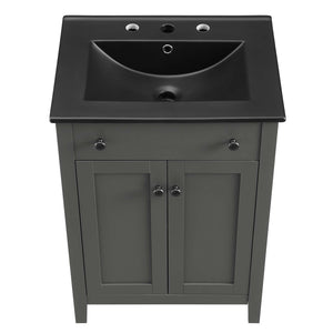Modway Furniture Nantucket 24" Bathroom Vanity - Modern Design with Curved Basin, Soft-Close Doors & Storage Solutions Gray Black EEI-5354-GRY-BLK