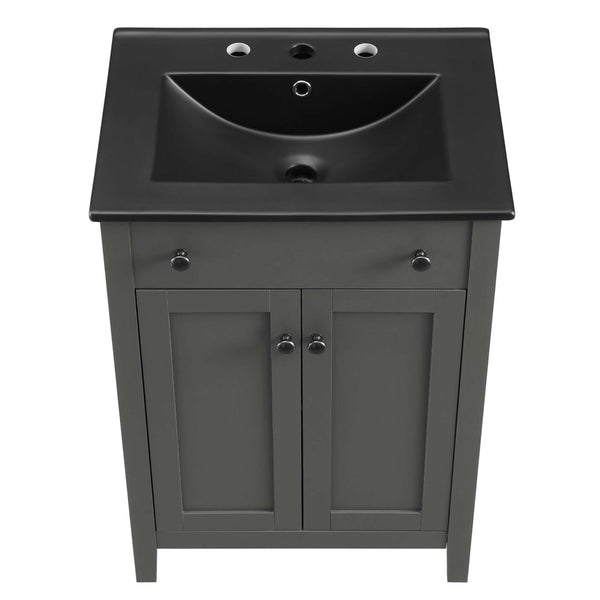 Modway Furniture Nantucket 24" Bathroom Vanity - Modern Design with Curved Basin, Soft-Close Doors & Storage Solutions Gray Black EEI-5354-GRY-BLK