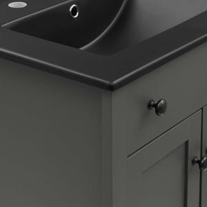 Modway Furniture Nantucket 24" Bathroom Vanity - Modern Design with Curved Basin, Soft-Close Doors & Storage Solutions Gray Black EEI-5354-GRY-BLK