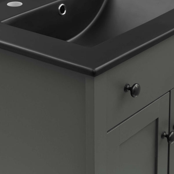 Modway Furniture Nantucket 24" Bathroom Vanity - Modern Design with Curved Basin, Soft-Close Doors & Storage Solutions Gray Black EEI-5354-GRY-BLK