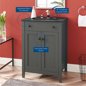 Modway Furniture Nantucket 24" Bathroom Vanity - Modern Design with Curved Basin, Soft-Close Doors & Storage Solutions Gray Black EEI-5354-GRY-BLK