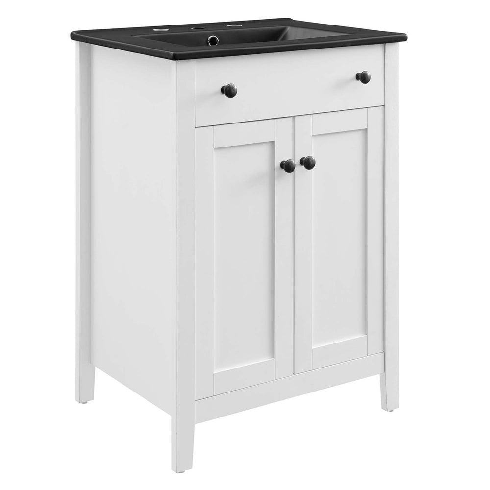 Modway Furniture Nantucket 24" Bathroom Vanity - Modern Design with Curved Basin, Soft-Close Doors & Storage Solutions White Black EEI-5354-WHI-BLK