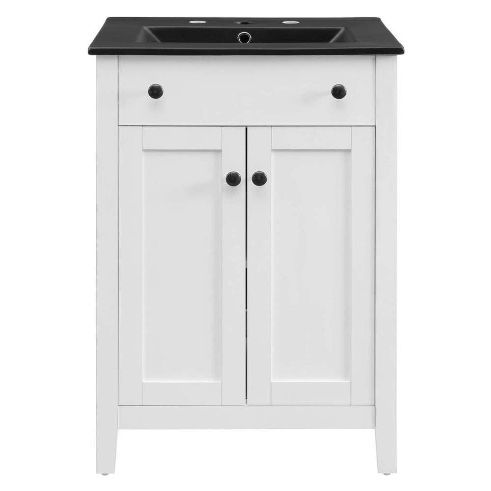 Modway Furniture Nantucket 24" Bathroom Vanity - Modern Design with Curved Basin, Soft-Close Doors & Storage Solutions White Black EEI-5354-WHI-BLK