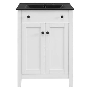 Modway Furniture Nantucket 24" Bathroom Vanity - Modern Design with Curved Basin, Soft-Close Doors & Storage Solutions White Black EEI-5354-WHI-BLK