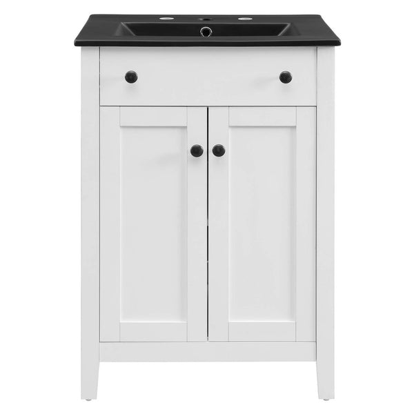 Modway Furniture Nantucket 24" Bathroom Vanity - Modern Design with Curved Basin, Soft-Close Doors & Storage Solutions White Black EEI-5354-WHI-BLK