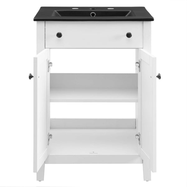 Modway Furniture Nantucket 24" Bathroom Vanity - Modern Design with Curved Basin, Soft-Close Doors & Storage Solutions White Black EEI-5354-WHI-BLK
