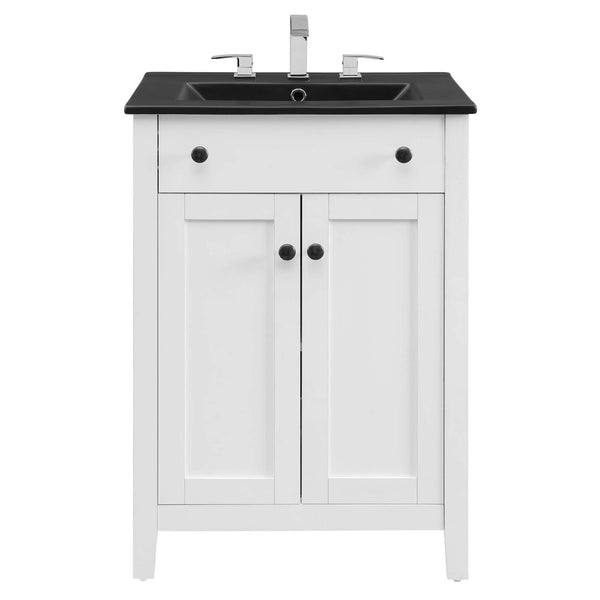 Modway Furniture Nantucket 24" Bathroom Vanity - Modern Design with Curved Basin, Soft-Close Doors & Storage Solutions White Black EEI-5354-WHI-BLK