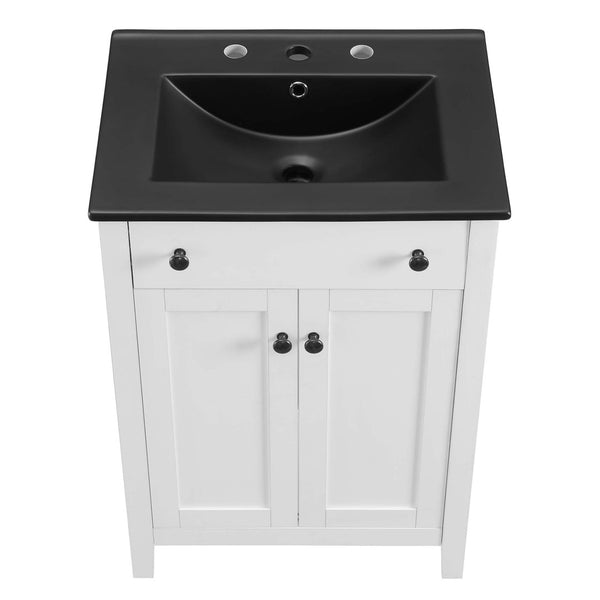 Modway Furniture Nantucket 24" Bathroom Vanity - Modern Design with Curved Basin, Soft-Close Doors & Storage Solutions White Black EEI-5354-WHI-BLK
