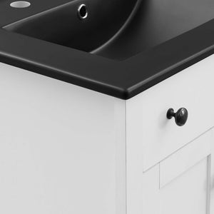 Modway Furniture Nantucket 24" Bathroom Vanity - Modern Design with Curved Basin, Soft-Close Doors & Storage Solutions White Black EEI-5354-WHI-BLK