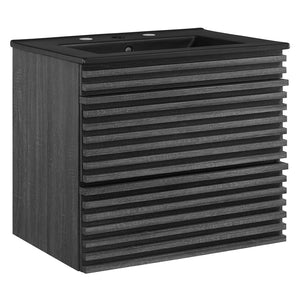 Modway Furniture Render 24" Wall-Mount Bathroom Vanity - Modern Mid-Century Floating Design with Ample Storage Space Charcoal Black EEI-5364-CHA-BLK