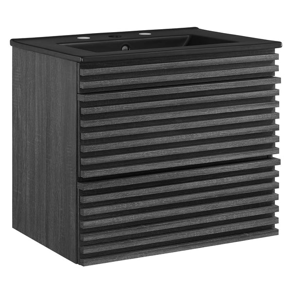 Modway Furniture Render 24" Wall-Mount Bathroom Vanity - Modern Mid-Century Floating Design with Ample Storage Space Charcoal Black EEI-5364-CHA-BLK