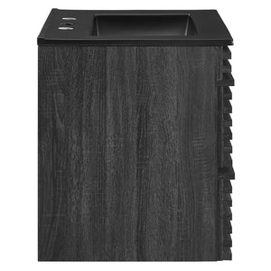 Modway Furniture Render 24" Wall-Mount Bathroom Vanity - Modern Mid-Century Floating Design with Ample Storage Space Charcoal Black EEI-5364-CHA-BLK