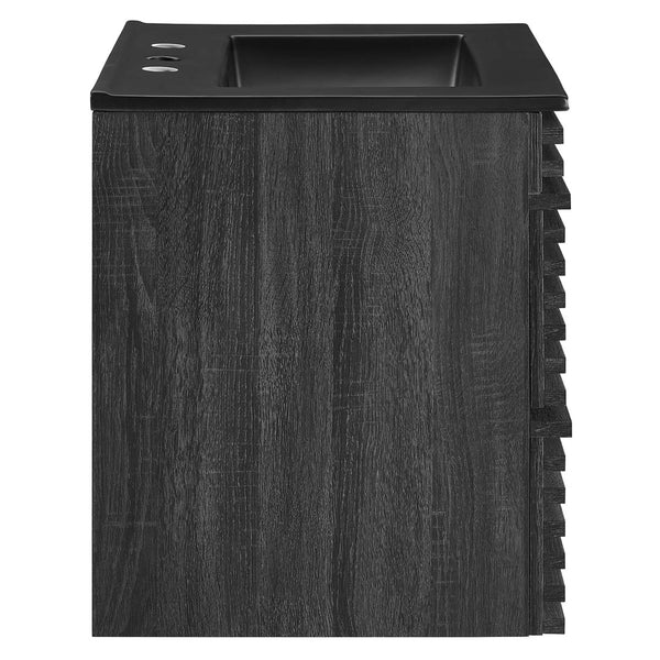 Modway Furniture Render 24" Wall-Mount Bathroom Vanity - Modern Mid-Century Floating Design with Ample Storage Space Charcoal Black EEI-5364-CHA-BLK