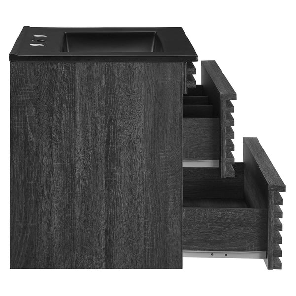 Modway Furniture Render 24" Wall-Mount Bathroom Vanity - Modern Mid-Century Floating Design with Ample Storage Space Charcoal Black EEI-5364-CHA-BLK