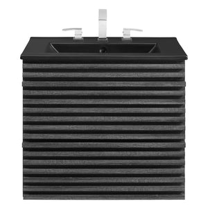 Modway Furniture Render 24" Wall-Mount Bathroom Vanity - Modern Mid-Century Floating Design with Ample Storage Space Charcoal Black EEI-5364-CHA-BLK