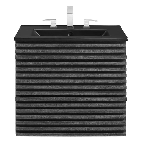 Modway Furniture Render 24" Wall-Mount Bathroom Vanity - Modern Mid-Century Floating Design with Ample Storage Space Charcoal Black EEI-5364-CHA-BLK