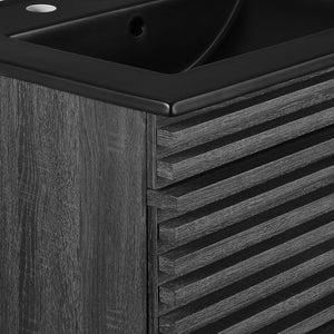 Modway Furniture Render 24" Wall-Mount Bathroom Vanity - Modern Mid-Century Floating Design with Ample Storage Space Charcoal Black EEI-5364-CHA-BLK