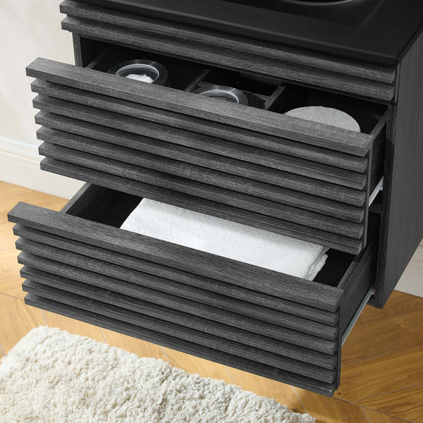 Modway Furniture Render 24" Wall-Mount Bathroom Vanity - Modern Mid-Century Floating Design with Ample Storage Space Charcoal Black EEI-5364-CHA-BLK