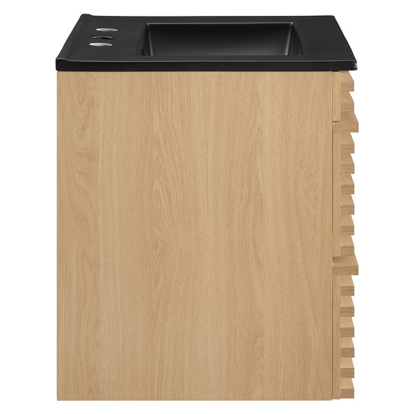 Modway Furniture Render 24" Wall-Mount Bathroom Vanity - Modern Mid-Century Floating Design with Ample Storage Space Oak Black EEI-5364-OAK-BLK