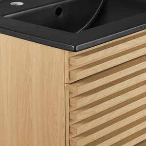 Modway Furniture Render 24" Wall-Mount Bathroom Vanity - Modern Mid-Century Floating Design with Ample Storage Space Oak Black EEI-5364-OAK-BLK